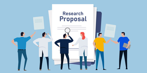 Obraz na płótnie Canvas research proposal scientist knowledge education paper document study in science proposing scholar teamwork