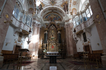 Innsbruck, Austria, October 2018 - details of the main altar of Dom St. Jacob, Innsbruck Cathedral