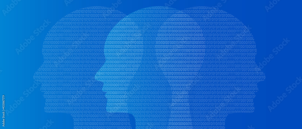 Poster head binary number symbol of artificial intelligence thinking digital technology blue background zer