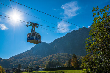 Gartenau, Austria, October 2018 - view of a cable car going up to Untersberg Mountain