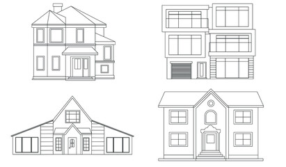 House vector 1 (Outline) ,houses exterior vector illustration front view ,real estate set with sale houses vector illustration