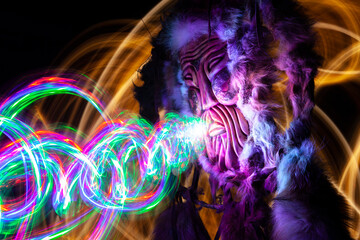 wooden mask mystical magic shaman breath of light