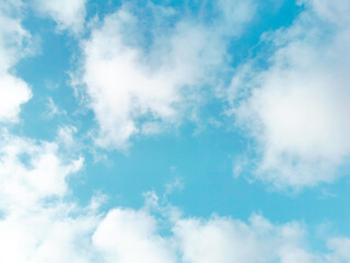 White clouds with blue sky in a sunny day. Pastel colour of sky in the morning. Concept of new life beginning, freedom of life and peaceful.