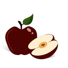 A red Apple with a half cut Apple and leaves isolated on white background.