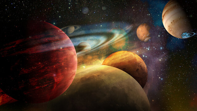 Beautiful planets in space, collage. Elements of this image furnished by NASA.