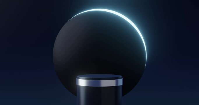 Luxury product background stage and black moon podium pedestal backdrops on universe moonlight display. 3D rendering.