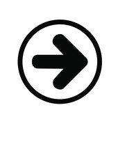 ARROW RIGHT ICON IN BLACK WITH CIRCULAR FRAME. VECTOR GRAPHIC RESOURCE