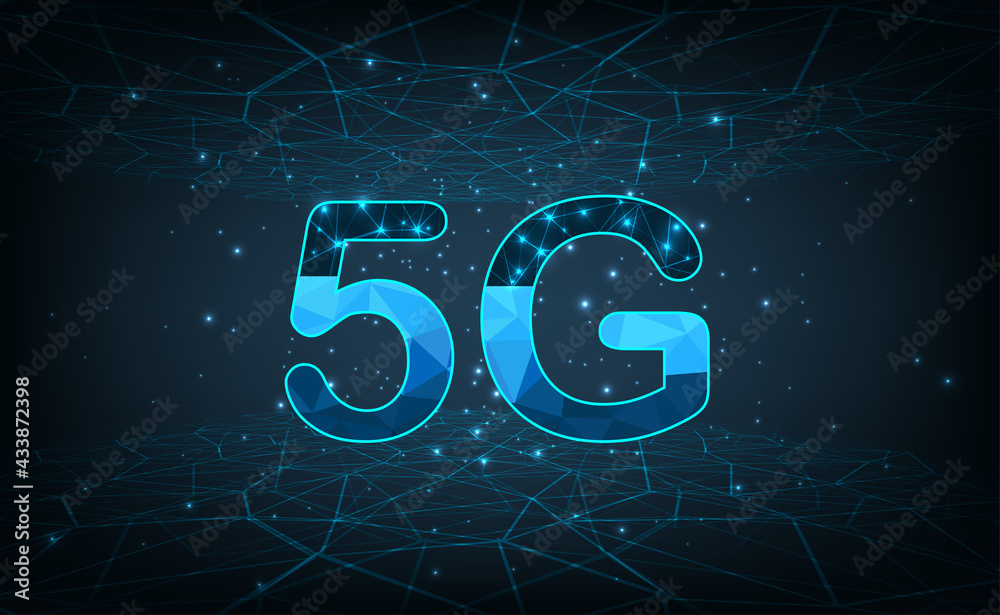 Fototapete concept of 5g wireless network connection.abstract 5g icon with dot point connect line design,commun