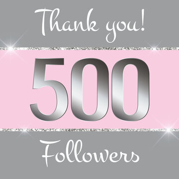 Danke f&uuml;r 500 Followers in silber metallisch gl&auml;nzend mit rosa und grau
