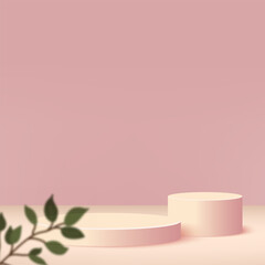 Abstract background with cream color geometric 3d podiums. Vector illustration