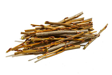 cut currant twigs close-up on a white background