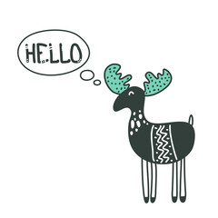 Cute nursery hand drawn little deer in scandinavian style. Childish print for nursery; kids apparel; poster; postcard. doodle animal with hand lettering.