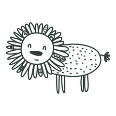 Cute nursery hand drawn lion in scandinavian style. Childish print for nursery, kids apparel, poster, postcard. Vector Illustration. scandi style coloring book. drawing for coloring. doodle animal.