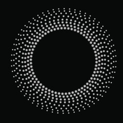 Dynamic winter abstract background set, border template with blank space for text. Circle, ring shape made of spots, dots, small beads, blots, snowflakes.