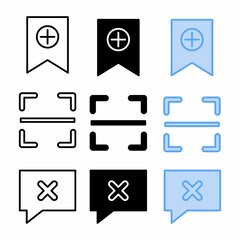 add bookmark icon set with three style for presentation and social media