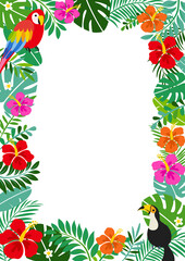 ハイビスカスとトロピカルな夏の背景フレーム