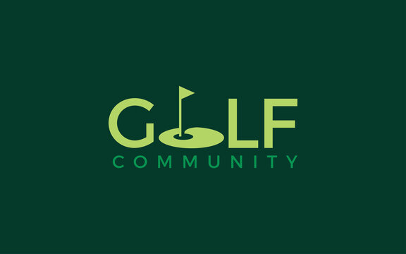 Word mark logo forms golf hole in letter o with green color