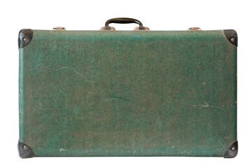 Vintage leather green suitcase isolated on white background