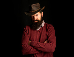 Fototapeta na wymiar Western cowboy portrait. Wild west rodeo. Vintage style man. American cowboys.