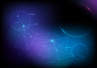 Abstract molecule connection technology concept. Future cyberspace vector background. Line dot blue intergrated cyber networ