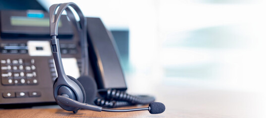 Communication support, call center and customer service help desk. VOIP headset for customer service support (call center) concept