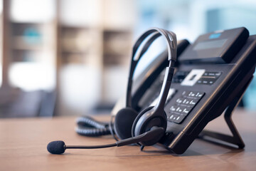 Obraz na płótnie Canvas Communication support, call center and customer service help desk. VOIP headset for customer service support (call center) concept