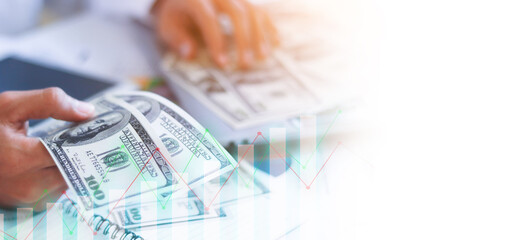 Businessman with money in hand, US dollar,investment, success and profitable business concepts.