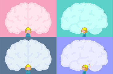 脳の形のフレームとパーカーを着た女性のセット