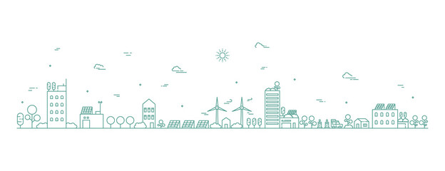 Cityscape line art illustration. Urban landscape in monochrome line art style. Vector illustration.