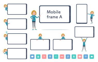 スマートフォンの画面とパーカーを着た女性のセット