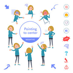 色々な方向を指差すパーカーを着た女性のセット