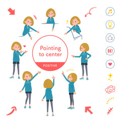 色々な方向を指差すパーカーを着た女性のセット