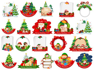 Set of blank Christmas card template isolated on white background