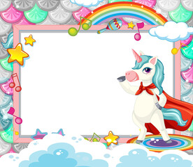 Obraz na płótnie Canvas Blank banner with cute unicorn cartoon character