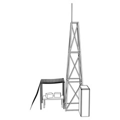 Antenna. Telecommunications signal transmitter radio tower. Communications concept. Wireframe low poly mesh vector illustration