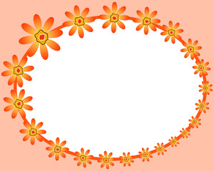 Vector oval frame with orange flowers.