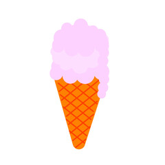 pink ice cream in a waffle cup with cherries on a white background vector flat