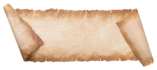 old parchment paper scroll sheet vintage aged or texture isolated on white background