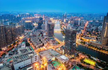 Fototapeta na wymiar Aerial photography of Tianjin city scenery at night
