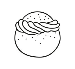 Semla, vastlakukkel, laskiaispulla or fastlagsbulle is a traditional sweet roll made in various forms. Traditional swedish sweets. Hand drawn isolated vector illustration on white background