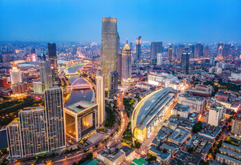 Aerial photography of Tianjin city scenery at night