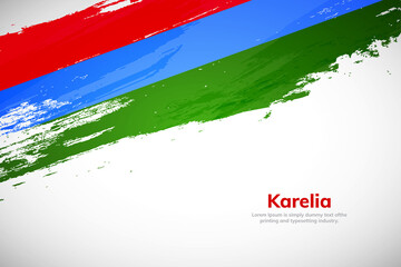 Brush painted grunge flag of Karelia country. Hand drawn flag style of Karelia. Creative brush stroke concept background