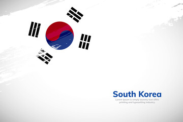 Brush painted grunge flag of South Korea country. Hand drawn flag style of South Korea. Creative brush stroke concept background