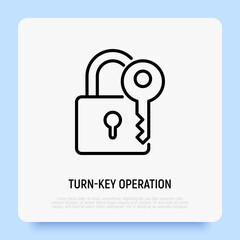 Lock and key, symbol of protection, security. Thin line icon. Private access. Vector illustration.