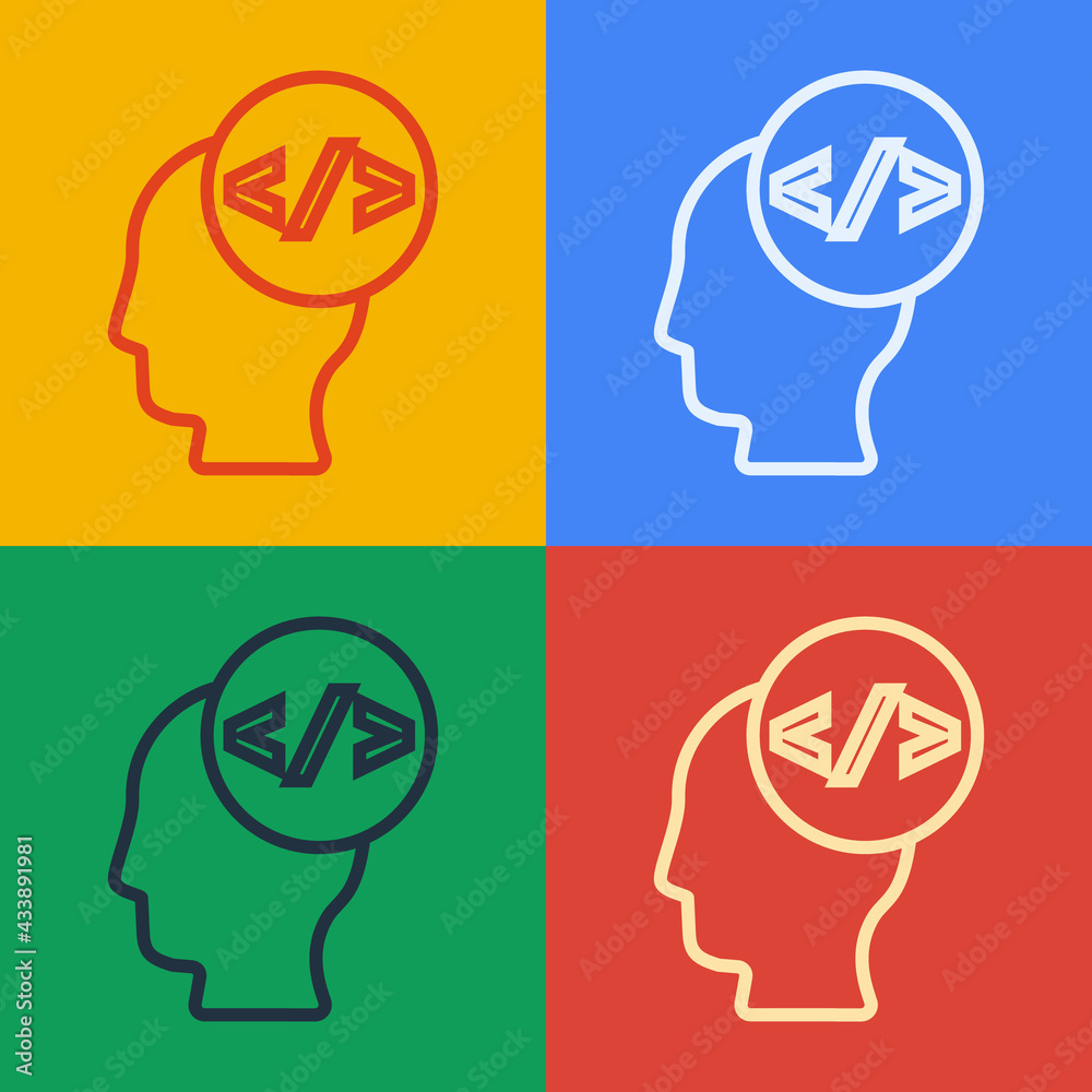 Wall mural pop art line web design and front end development icon isolated on color background. vector