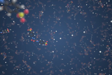 Molecule of tartrazine, ball-and-stick molecular model. Scientific 3d rendering