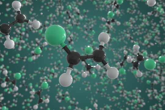 Fluoroethylene molecule, ball-and-stick molecular model. Chemical 3d rendering