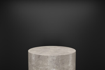 Concrete cylinder Product Stand with black background. 3D Rendering