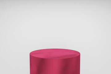 Pink velvet cylinder Product Stand with white background. 3D Rendering
