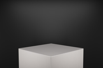 Silver square Product Stand with black background. 3D Rendering